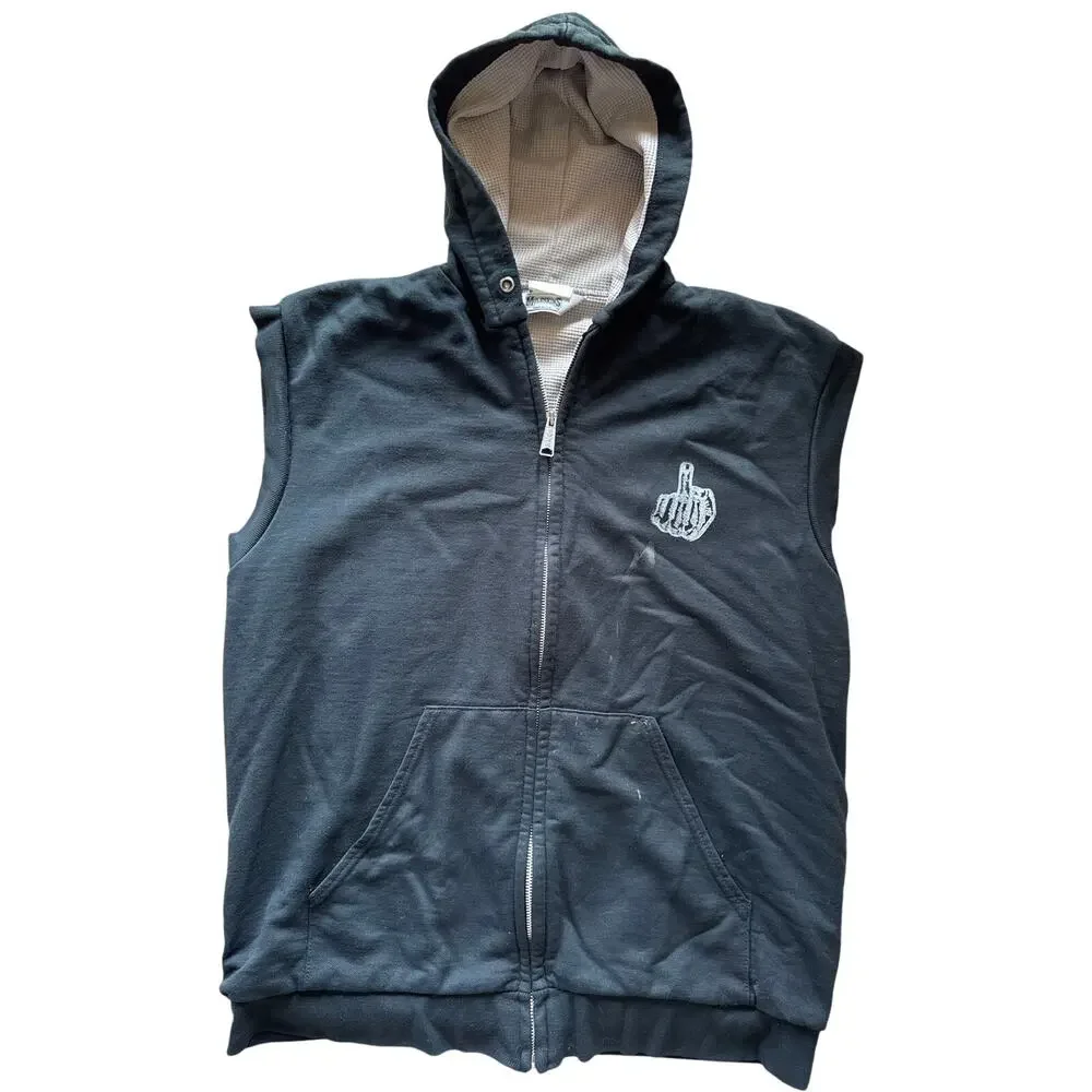 Vintage 90s Muleskins USA Thermal Zip Hooded Vest L Modern Nunya Print